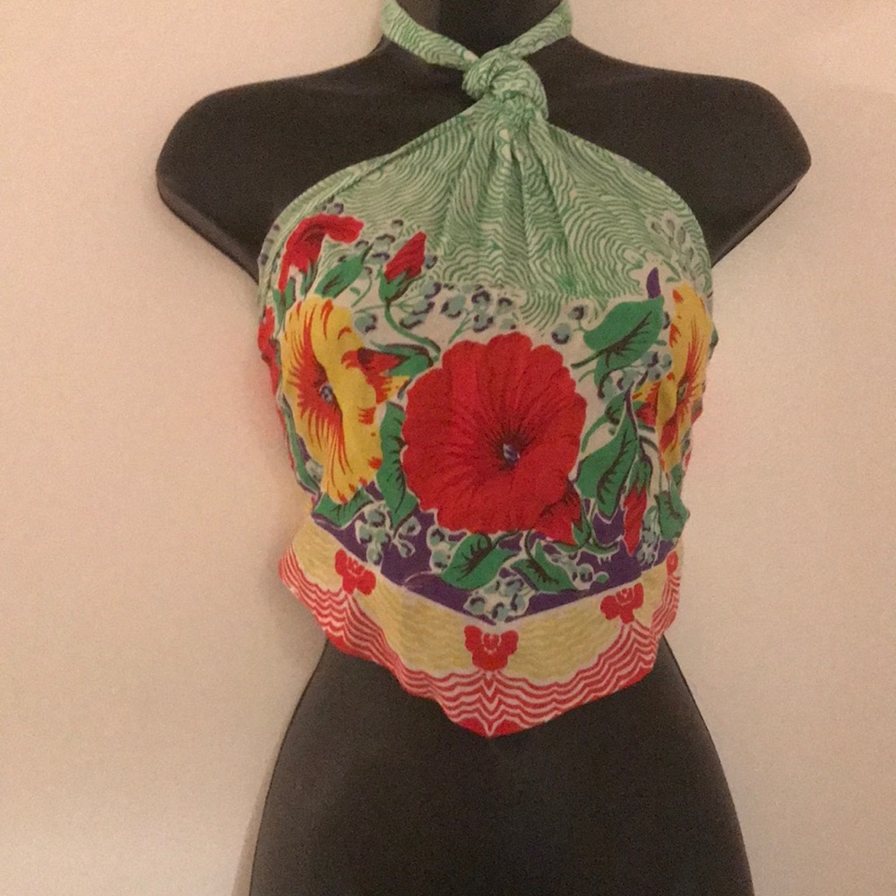 Vintage table cloth inspired halter top